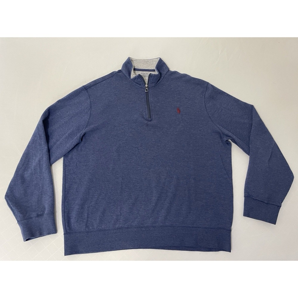 POLO RALPH LAUREN PERFORMANCE Mens Sz Large Blue Heather 1/4 Zip Cotton Pullover